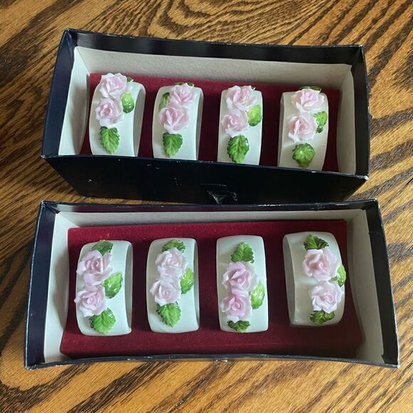 Vintage Lefton Royal Hampton Bone China Napkin Holders Floral Lot of 8 - Picture 1 of 4